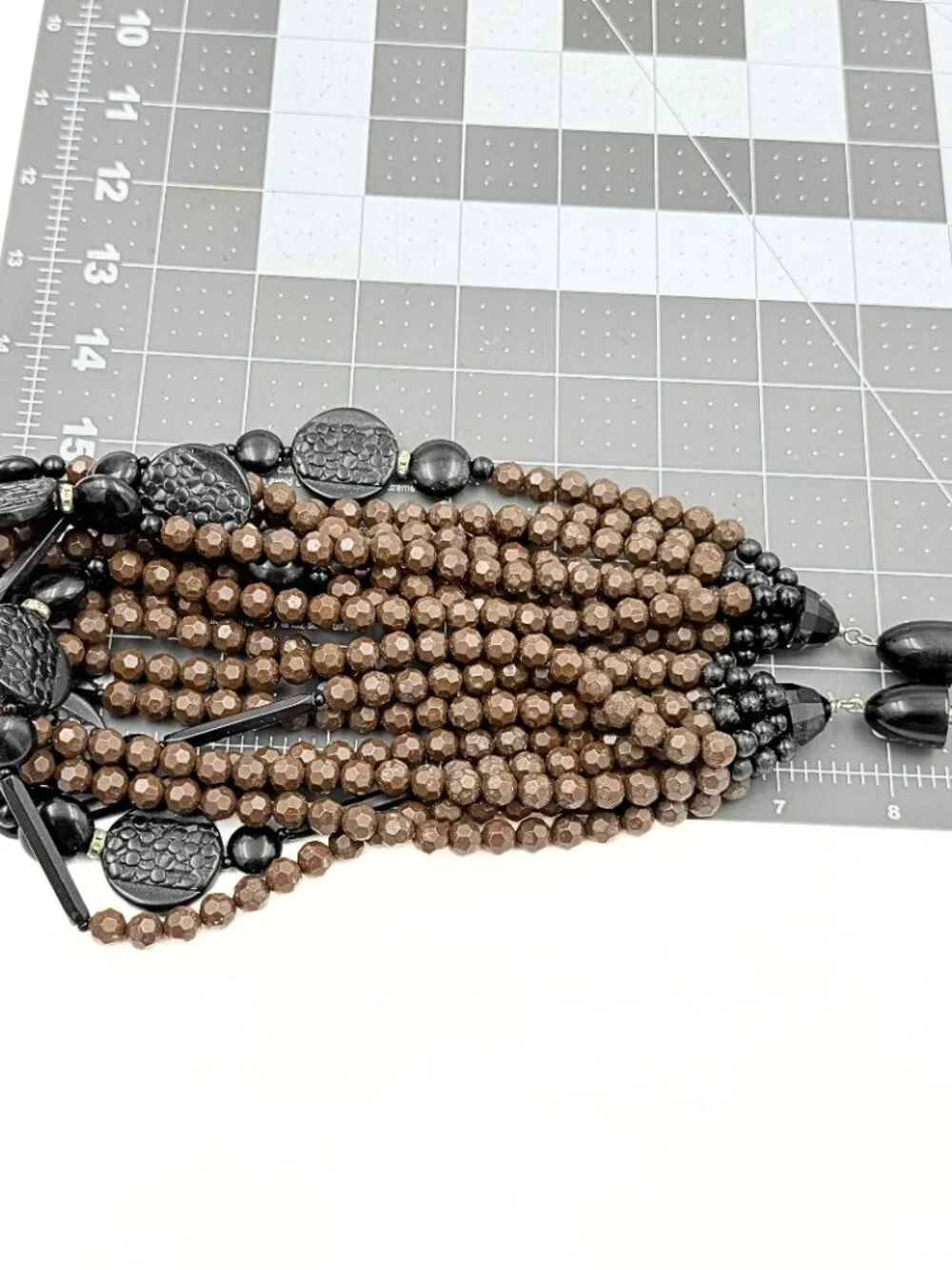 Angela Caputi Signed French Italy Brown Multi Strand Acrylic Boho Bib Necklace